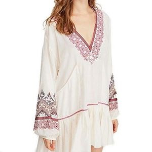 Free People Wild One Embroidered Balloon Sleeves Oversized Mini Dress Size M